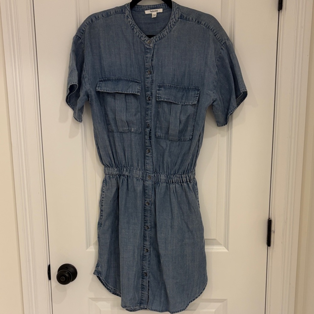 Splendid Light Blue Button-Front Mini Dress